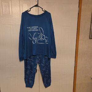 Disney Blue Kids Pajama Set with Stitch Graphic